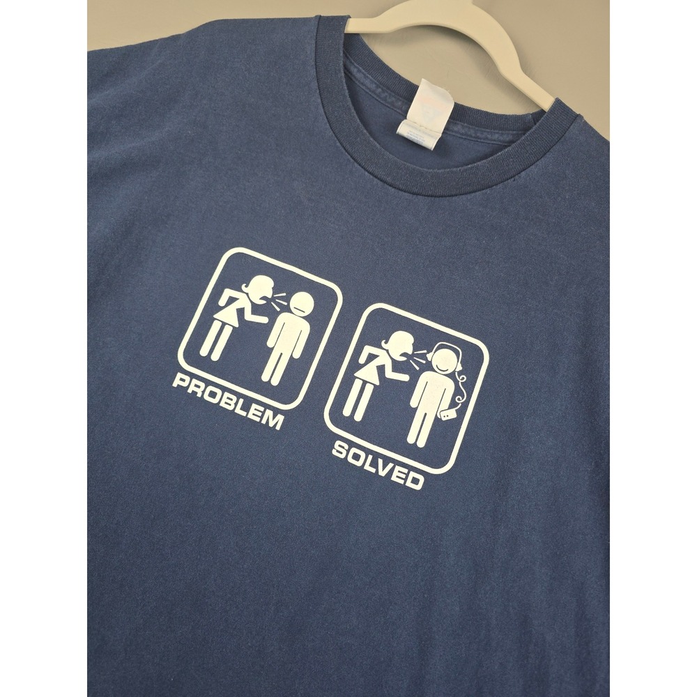 Vintage Alstyle Apparel Problem Solved Graphic T-Shirt Mens 2XL Navy Blue Cotton